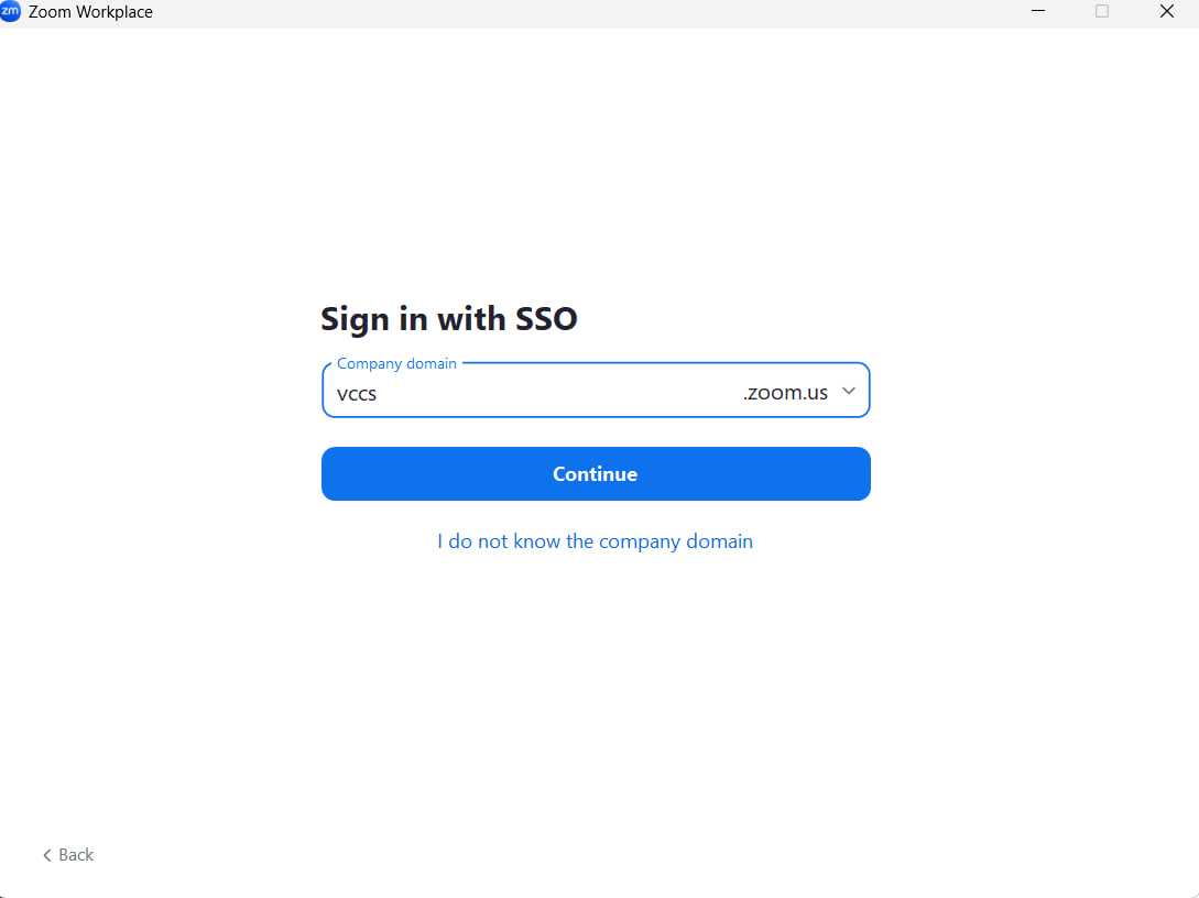 Zoom Domain Entry Screen